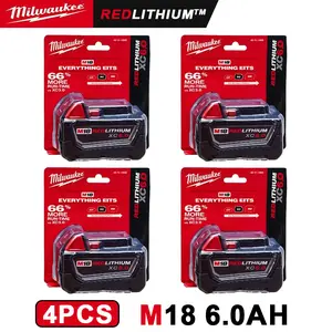 4-PACK MILWAUKEE 48-11-1860 18V M18 REDLITHIUM XC6.0 BATTERY PACK