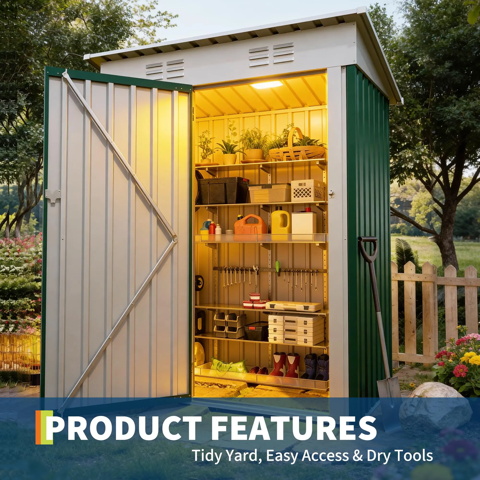 Garvee Compact & Weather-Resistant Outdoor Storage Outdoor Storage Unit – 5x3 FT Steel Garden Tool Outdoor Storage Unit with Sloped Roof, Lockable Door – Ideal for Tools, Equipment & Bins – Navy Blue
