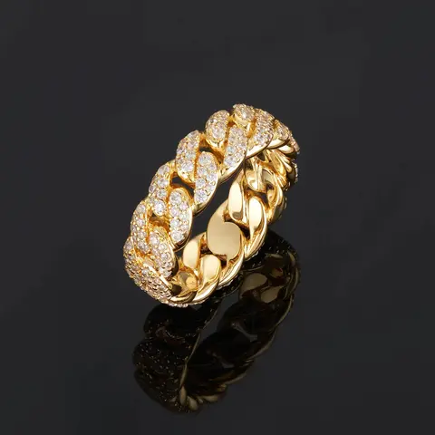 1PC ICED CHICS Cuban Link Style Hip Hop Ring, Iced Out Double-Row Cubic Zirconia Chunky Band Ring for Men & Women, Streetwear Ring, Fashion Rings, Birthday, Anniversary & Valentine's Gift
