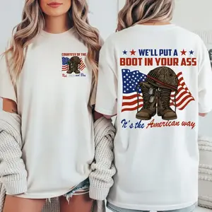 Patriotic Military Boots Shirt Red White and Blue Graphic Tee American Pride Veteran Style Shirt Vintage Unisex Gift
