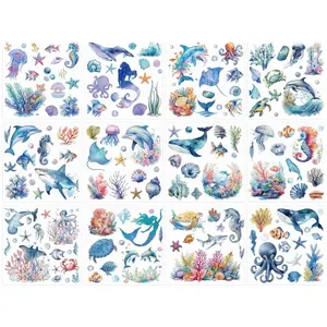Rw-12 pcs Ocean Pattern Transfer Stickers, Waterproof UV Protection, Easy to Use, Ideal for DIY Home Decor.