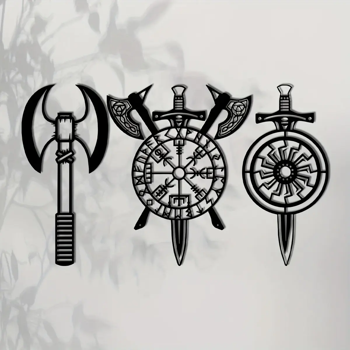 3 Piece Set Vegvisir Viking Lore Metal Wall Art Decorative Artwork, Artistic Viking Style Decor for Home Decoration, Viking Enthusiasts, Unique Gamer Gift, Perfect Housewarming Present, Size 39.98 X 19.0 Cm