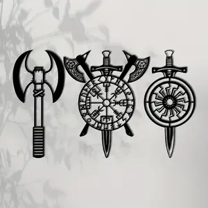 3 Piece Set Vegvisir Viking Lore Metal Wall Art, Artistic Viking Style Decor for Home Decoration, Viking Enthusiasts, Unique Gamer Gift, Perfect Housewarming Present, Size 39.98 X 19.0 Cm