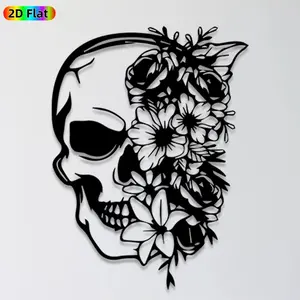 1pc Skull with Floral Crown Metal Wall Art, Gothic Skull Statue Mural, Ideal Gift for Halloween, Day of the Dead, Gothic Decor Enthusiasts, Rust-Resistant Metal Wall Decor Wall Sculptures, Perfect for Living Room Wall & Garden Fence Skull Art Enthusiasts