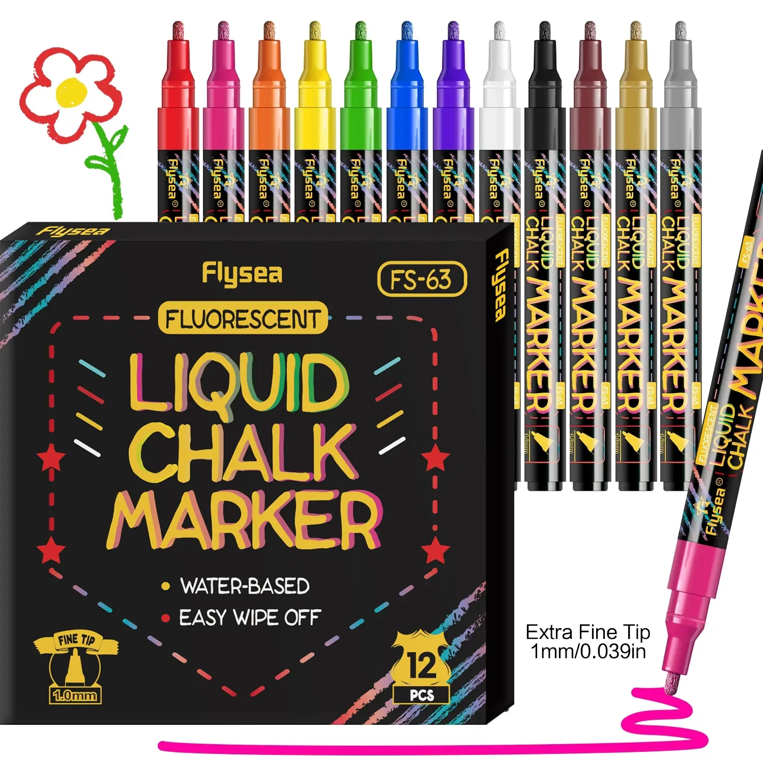 8/12 Pack Liquid Chalk Markers, 1mm Ultra Fine Tip, Washable & Wet Erase, Fluorescent Pens for Blackboard, Whiteboard, Board Signs