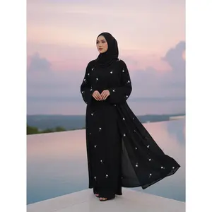 Elegant Black All-Over Floral Embroidered Abaya Modest Open-Front Kimono | One Size S-2XL | Perfect for Ramadan, Eid, Evening Dinners & Summer Vacation