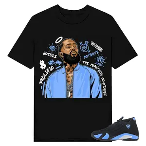 Nipsey Tribute , 14 black University Blue Sneaker match tees, 14 black University Blue Matching Tee, Shirt To Match sneaker