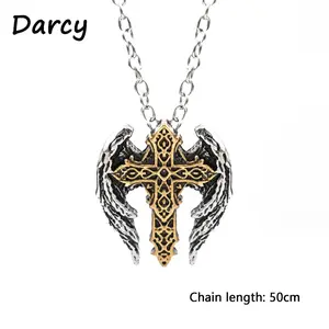 Simple and old-fashioned punk creative archangel cross necklace retro fashion niche cool holiday jewelry