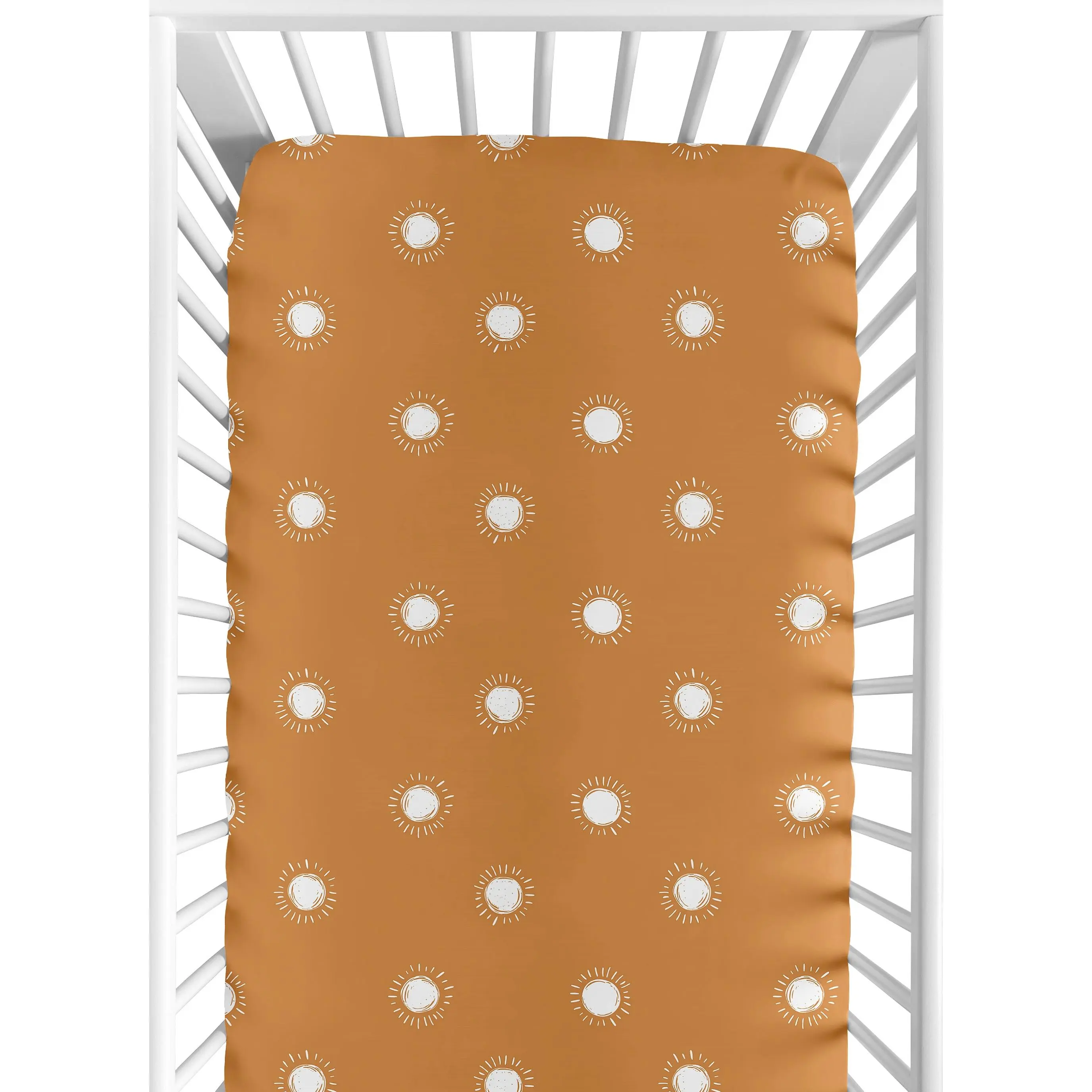 Sweet Jojo Designs Pumpkin Boho Sun Boy or Girl Fitted Crib Sheet Baby or Toddler Bed Nursery - Orange and White Bohemian Celestial Sky Desert Sunshine Outdoors Nature Gender Neutral