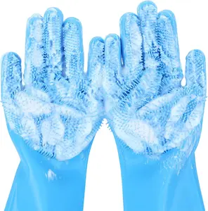 “Pet Grooming Gloves – Heat-Resistant Silicone with High-Density Teeth, Five-Finger Design for Bathing, Massaging Dogs & Cats, Blue”