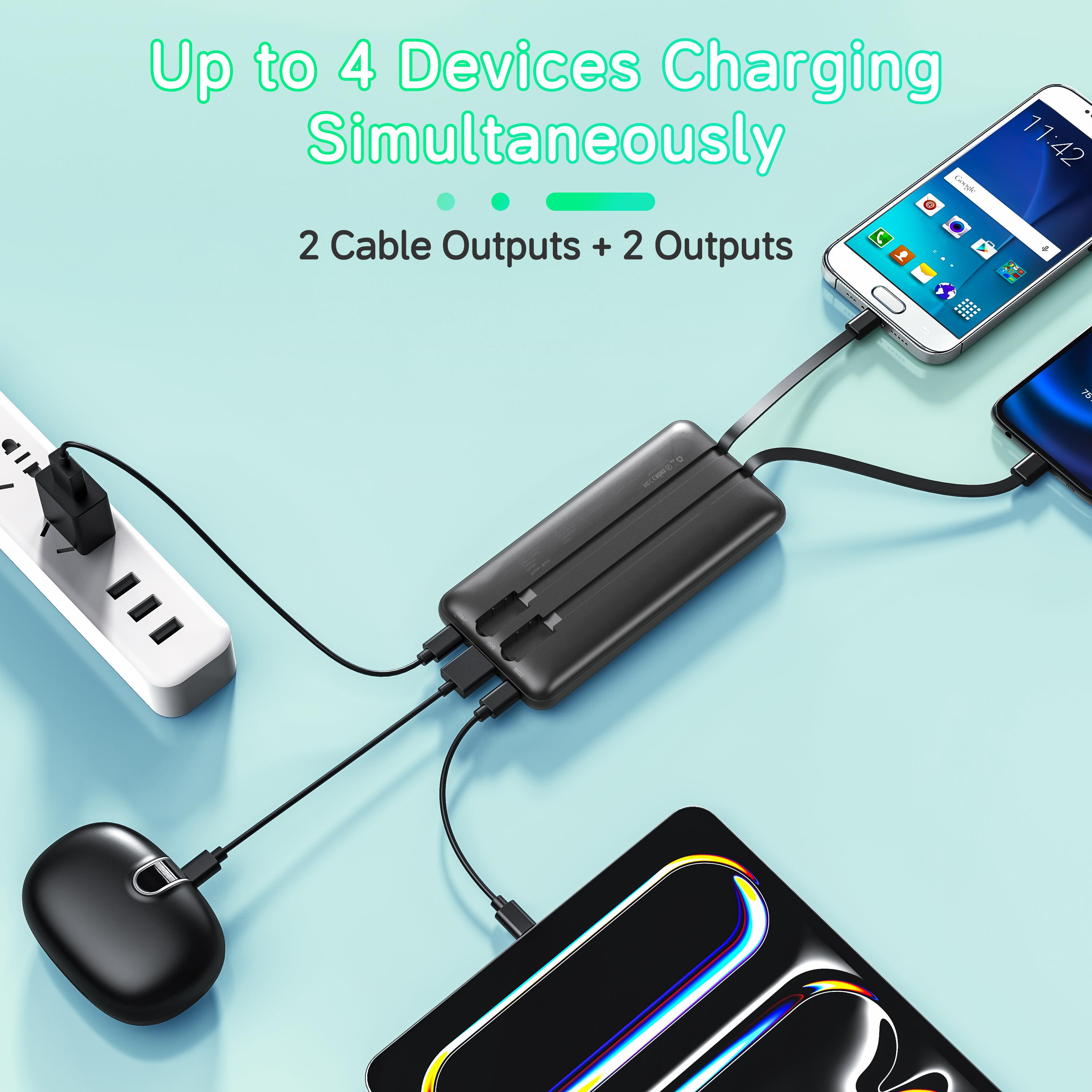 10000mAh Power Bank with Built-in Cords, 22.5W Fast Charging, Slim Travel Battery Pack for iPhone, Android, Samsung, LG, Moto & More