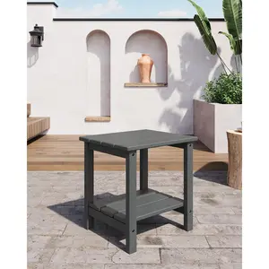 All-Weather HDPE 2-Tier Outdoor End Table, 18”Compact Patio Side Table, Durable Multipurpose Design for Deck, Poolside, Backyard and Indoor Use
