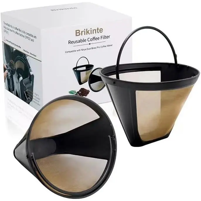 Reusable Coffee Filters for Ninja Dual Brew Coffee Maker, 2 Pack Permanent Coffee Filter # 4 Replacement Compatible with Ninja Cuisinart Coffee Maker Filter