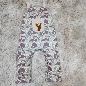Deer embroidery pocket camo printed straps overalls baby boys clothes