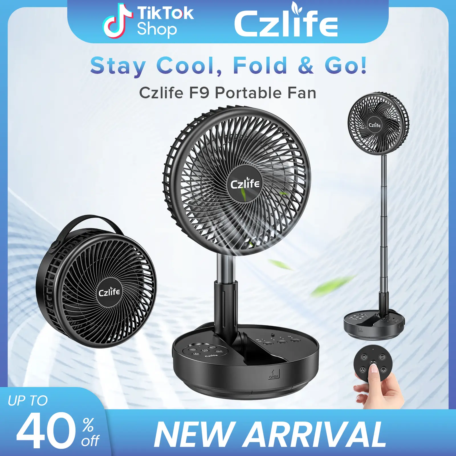 Czlife F9 Portable Fan, 10000mAh Rechargeable Battery Powered Travel Fan for Sleeping Camping Bedroom Outdoor, Cordless Floor Desk Fan, Oscillating Fo
