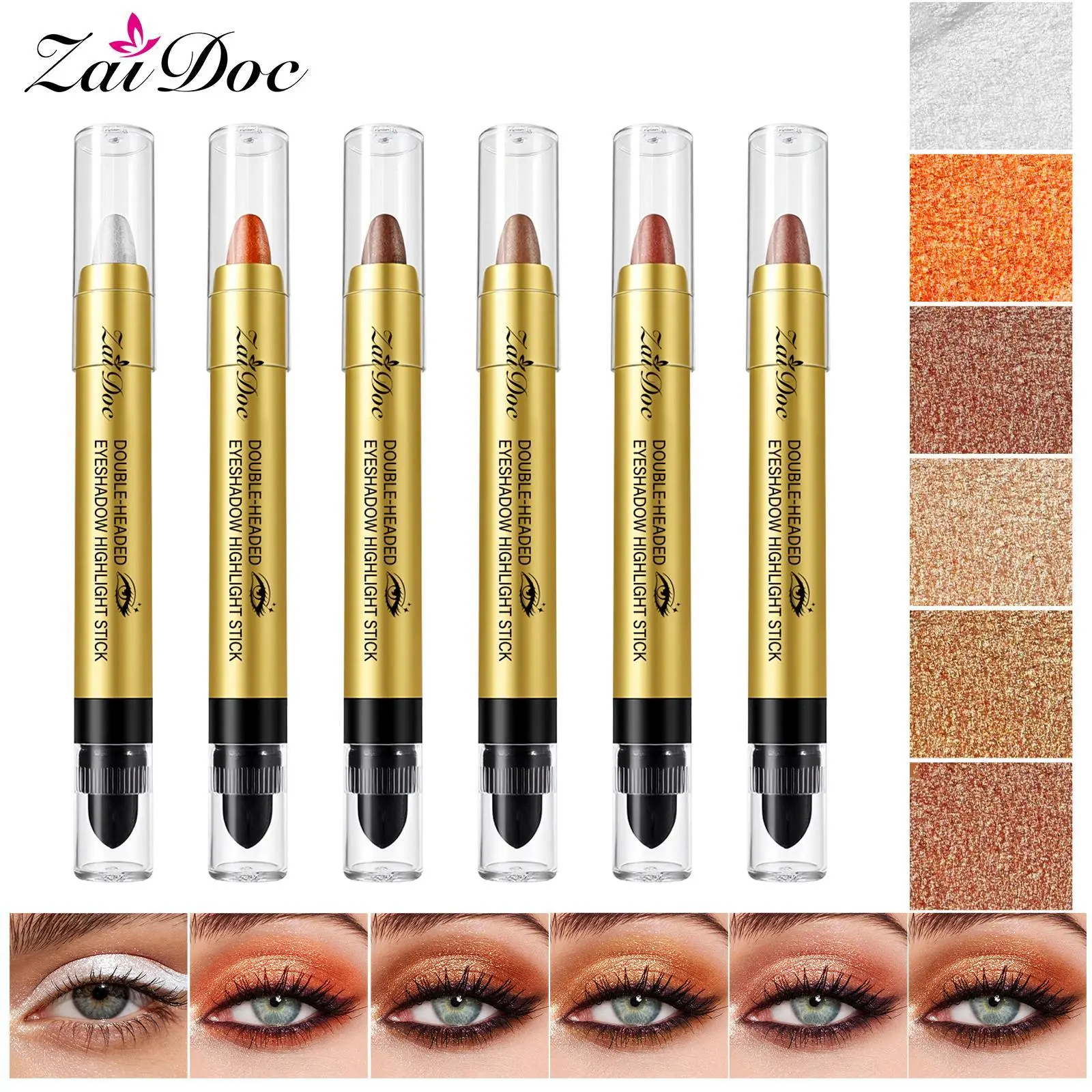 6-Color Double-Headed Eyeshadow Highlight Sticks Glittery Creamy for Quick Eye Makeup Touch-Ups Versatile & Convenient