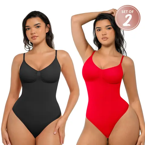 FeelinGirl Viral Bodysuit 2-Piece Seamless Covered Bust Jumpsuit Thong Bodysuit Fit Comfort Slimming Womenswear Set
