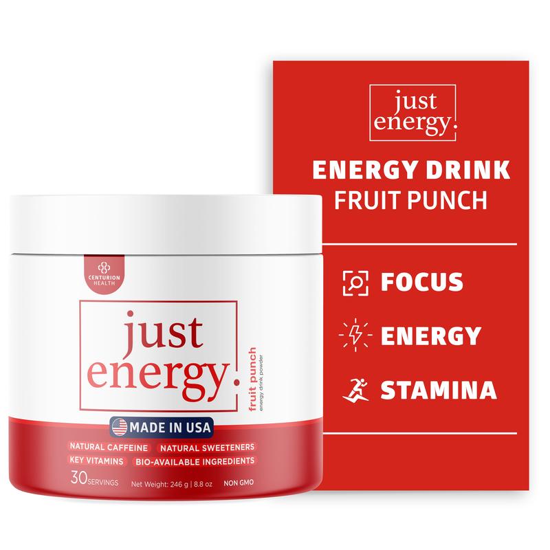 Just Energy Drink Powder, Refreshing Energy Drink Mix with 21 Energy-Boosting Ingredients, Includes B Vitamins, Choline, Zinc, Chromium and Inositol, 30 Servings