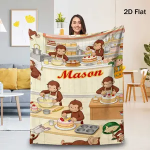 Personalized Monkey & Baker Mason Themed Blanket - Custom Name/Text Suitable for Sofa Bedding, Cozy Flannel Throw for, Camping & Travel, Machine Washable Style Bed Cover with Monkey Patterns, - Bedspread, 2D Flat
