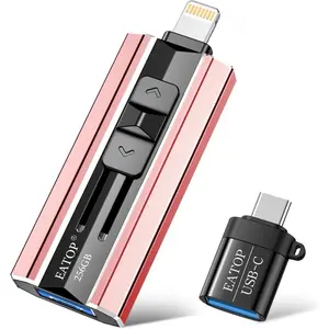 4-in-1 Photo Stick Flash Drive for iPhone, iPad, Android and Computers-Phone Memory Storage, Backup Photos & Videos, Plug-and-Play, No App Needed (Light Pink)
