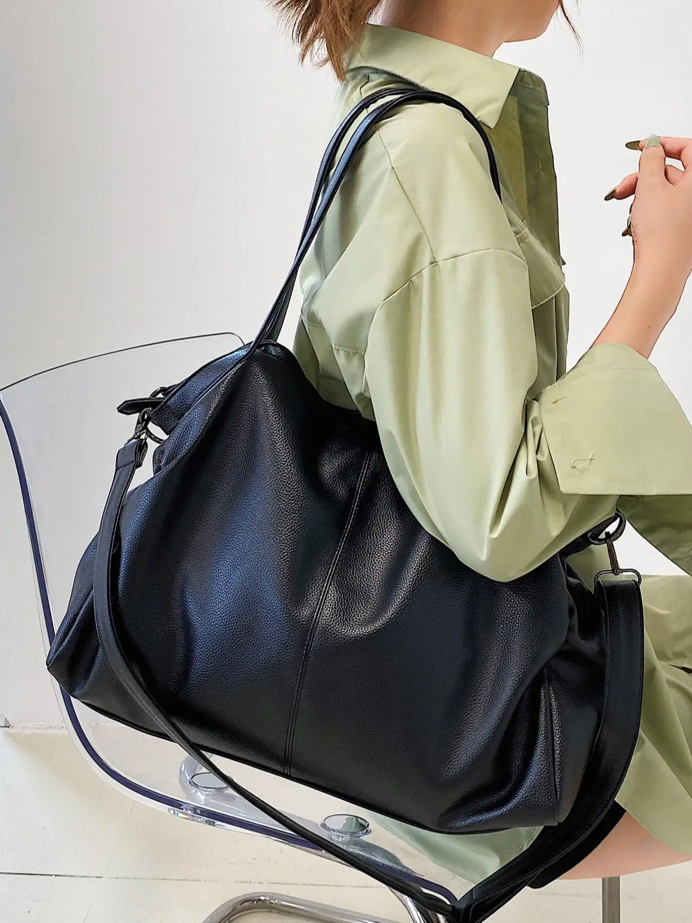 Women's 2025 Spring & Summer Solid Color PU Leather Tote Bag, Fashionable Large Capacity Shoulder Bag for Daily Used, Vintage All-match Commuter Bag