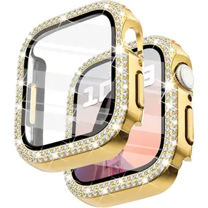 38mm Case Compatible with Apple Watch Case with Screen Protector, Bling Diamond Overall Protective Case Compatible with Apple Watch Series 3/2/1, 38mm, Gold