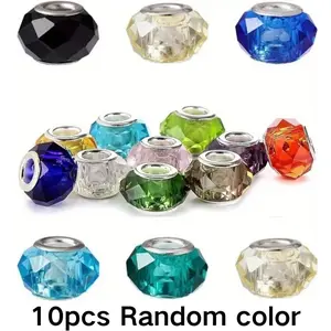 10pcs Large Hole Bright Faceted Spacer Beads, Random Colors, Durable Material, Ideal for DIY Jewelry Making, Bracelet Crafting Supplies
