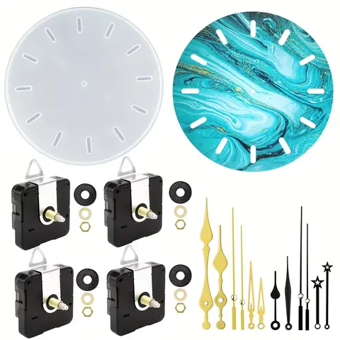 Silicone Clock Resin Molds with Clock Movement Kits - Round DIY Wall Clock Molds for Epoxy Resin Casting, Reusable Clock Making Supplies for Home Decor & Handmade Gifts