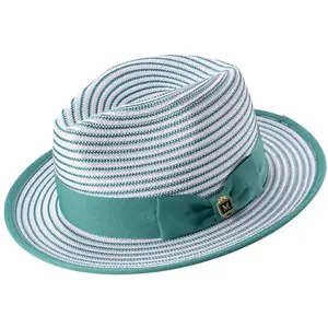 Pandora Collection: Montique Emerald Striped Fedora Hat with Ribbon Band