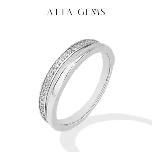 ATTAGEMS Elegant Lab-Created Round Cut Moissanite Ring D Color VVS1 S925 Sterling Silver Perfect Unisex Wedding Band for Anniversaries Special Occasions R318