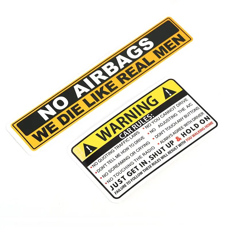 2026 New 1 Pcs Decal Safety Warning Rules Decal PVC Car Stickers Auto NO AIRBAGS WE DIE LIKE REAL MEN for Car Audi Honda Toyota KIA For your Cars