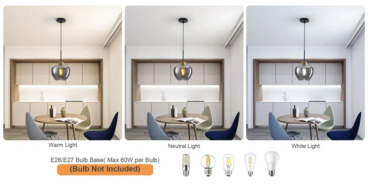 Garwarm 9.44 Inch Glass Lampshade Pendant Light, Vintage Hanging Lamp Ceiling Lighting Fixture, Adjustable Cord, Modern Chandelier for Dining Room, Foyer, Kitchen Island