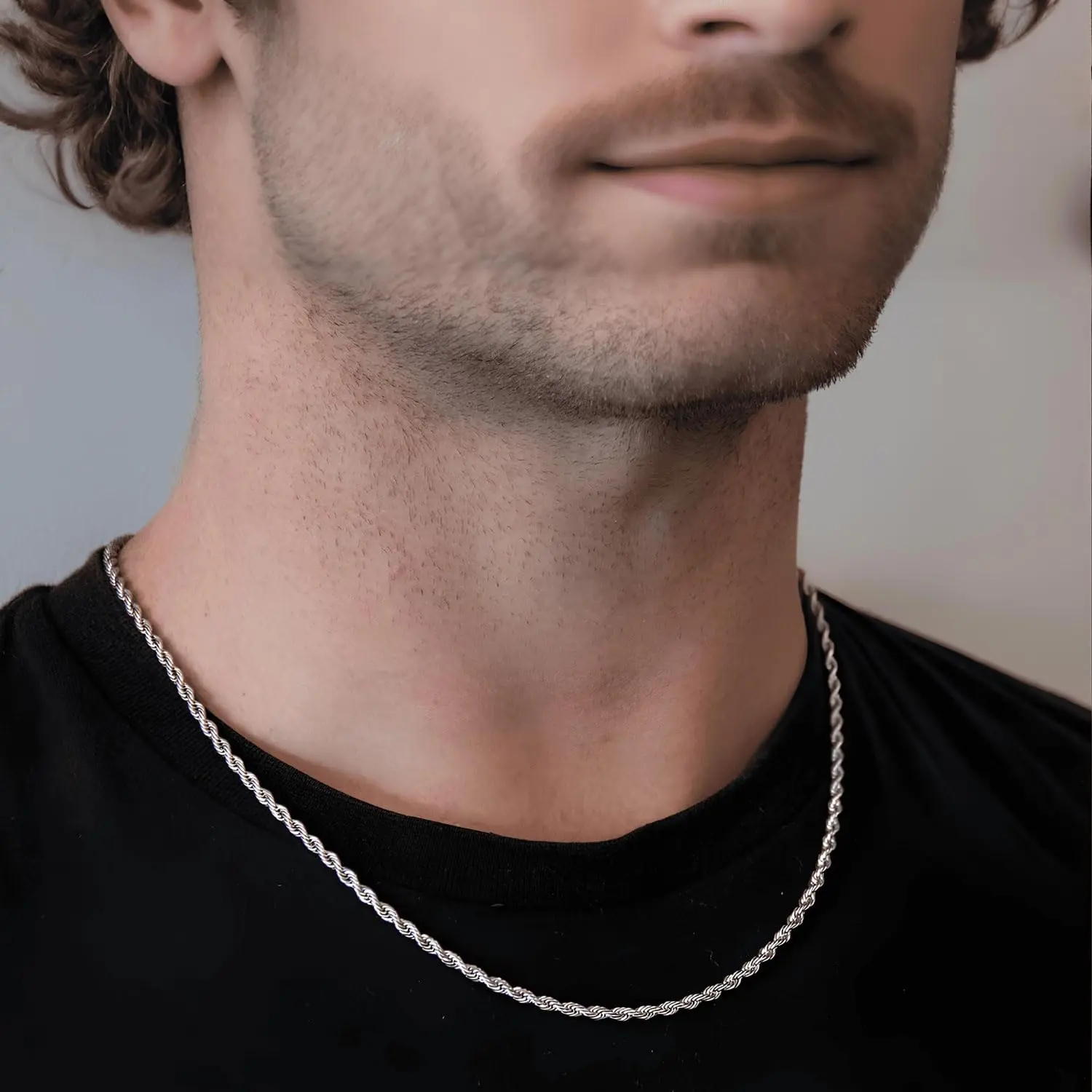 3/4/5mm Twisted Rope Chain Necklace, Polished Lightweight Jewelry with Lobster Clasp, 18-24 Inch Stainless Steel Silver Necklace for Men Women Hypoallergenic Daily Wear
