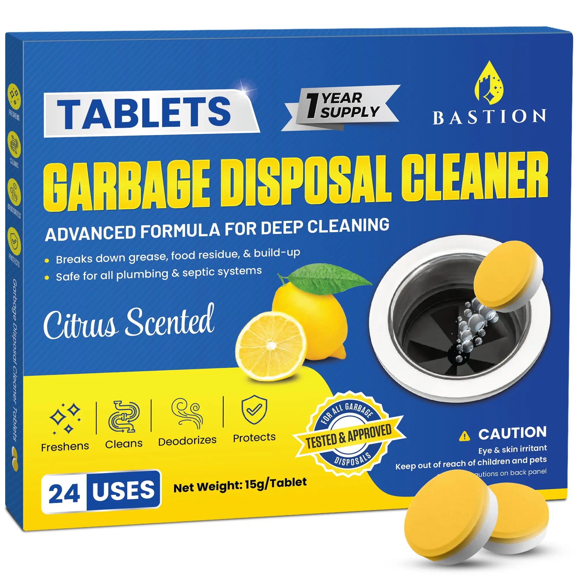 Garbage Disposal Cleaner Deodorizer Tablets - 24 Pack