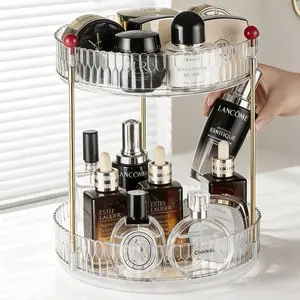 360° rotating cosmetic organizer, large capacity transparent acrylic for storing cosmetics and skincare products, multi-layer rotating perfume organizer with lipstick holder, suitable for bathroom vanity, a great birthday gift for your girlfriend.