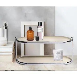 2 Tier Metal Frame Perfume Organizer in Stylish,and Minimalist Perfume Tray-Elegant Countertop Display Shelf for Skincare,Makeup,Trinket for Dresser,Vanity,Bathroom (Creamy White)