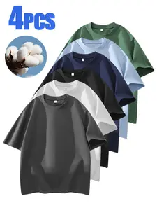 Men's  100% cotton Crew Neck T-Shirts Set - Soft Loose Fit Navy Gray Black Tees for Casual Daily Wear