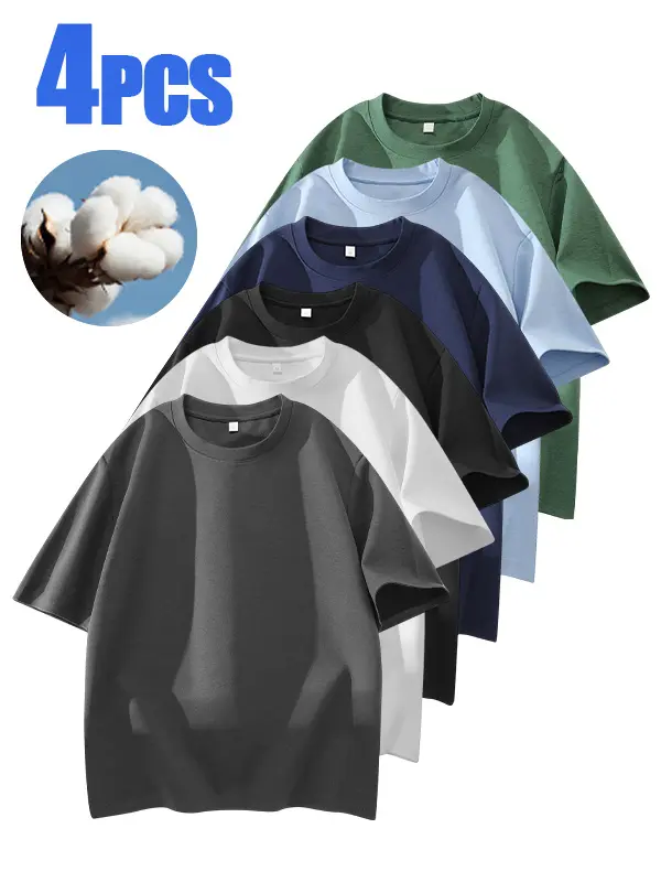 Men's 100% cotton Crew T-Shirts Set - Soft Loose Fit Navy Gray Black for Casual Daily Wear Streetwear Crewneck Men's 100% cotton Crew T-Shirts Set - Soft Loose Fit Navy Gray Black for Casual Daily Wear Streetwear Crewneck