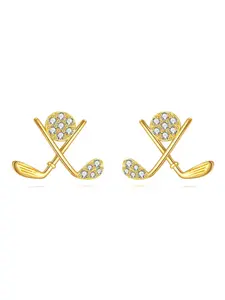 Golf Stud Earrings for Women Silve Gold Gifts Cubic Zirconia Flat Back Hypoallergenic Club Cute Dainty Player Fan Tournament Fashion Unique Accessory Small Birthday Novelty Sports Jewelry