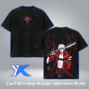 Devil May Cry young Dante legendary devil hunter son of sparda dmc anime manga movie game art 2 Sided Washed Cotton T-shirt unisex graphic tees movie Menswear