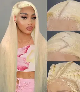 30 Inch Blonde 13x4 Lace Front Wig Blended Human Hair 220 Density #613 Colored Lace Front Wig Blended Human Hair Blonde Wig Straight Wigs for Women