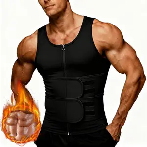 Men's Neoprene ,  Double Belt sauna Vest , Body Shaping Waist Trainer shirt, gym and sports compression vest, sports top