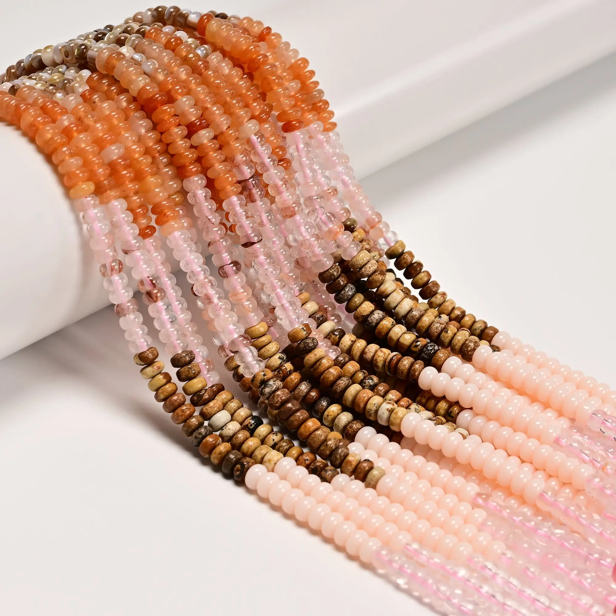 13 Multi-color Gemstone Smooth Rondelle Beads Size 2x4mm 15" Strand