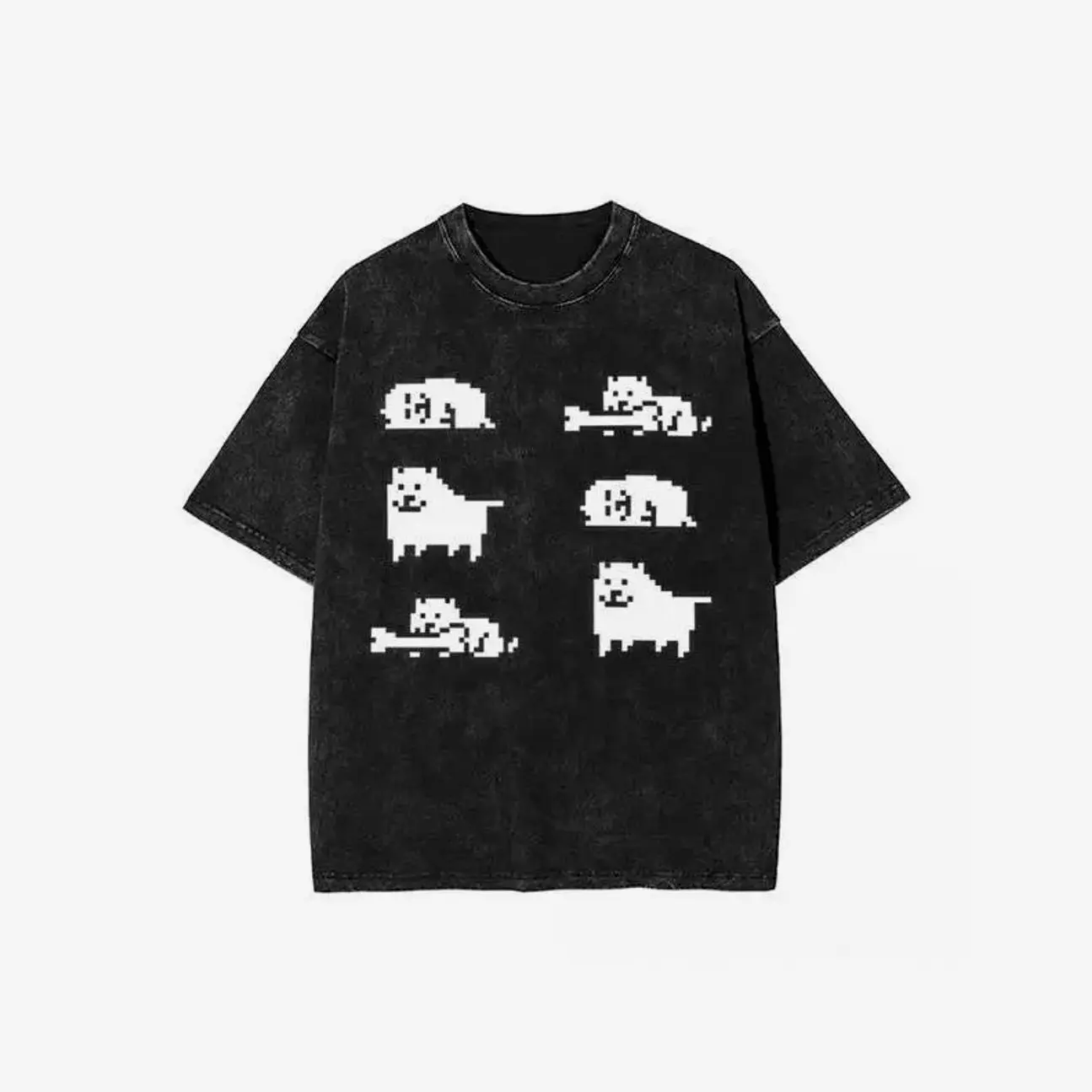 Menswear Distressed Washed Cotton Round Neck Short-Sleeve Undertale T-Shirts - Festive Valentine Annoying Dog/Frisk Graphic, All-Year Hip Hop Streetwear, 90s Style Gifts NBX