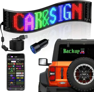 LED Car Sign, Programmable LED Matrix Panel FPCB Flexible Screen Display Animation Message Scrolling Sign APP Control for Cars, Shop, Bar, Party Festival 16"x32"px 2PCS