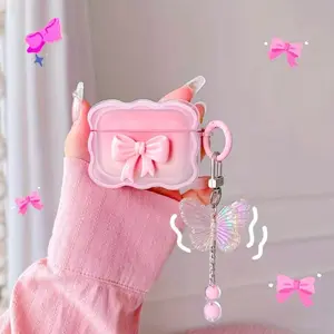 Cute Gradient Bow Soft Wave Protective Case for Apple AirPods Pro 2/3/4/5, Kawaii Earphone Cover for Girls