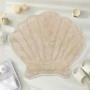 Marilyn Collection Seashell Bath Rug – 100% Cotton, Ultra Plush 2200 GSM, Machine Washable Reversible Bathroom Mat – 25" x 28" Shell, (Sand)