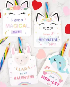 Valentine’s Day Cards for Kids – 24 Pack Unicorn Valentine Cards with Rainbow Pencils, Classroom Exchange Party Favors for Boys & Girls, School Valentine Supplies