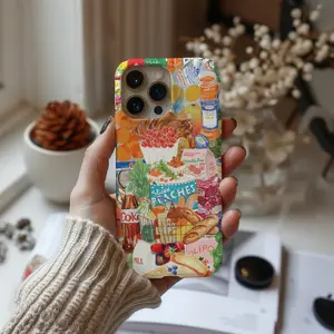 Maximalist Grocery Shopping Watercolor Collage Phone Case, Preppy Aesthetic, iPhone  16 15 14 13 12 11 Pro Max 8 7 Plus X cases