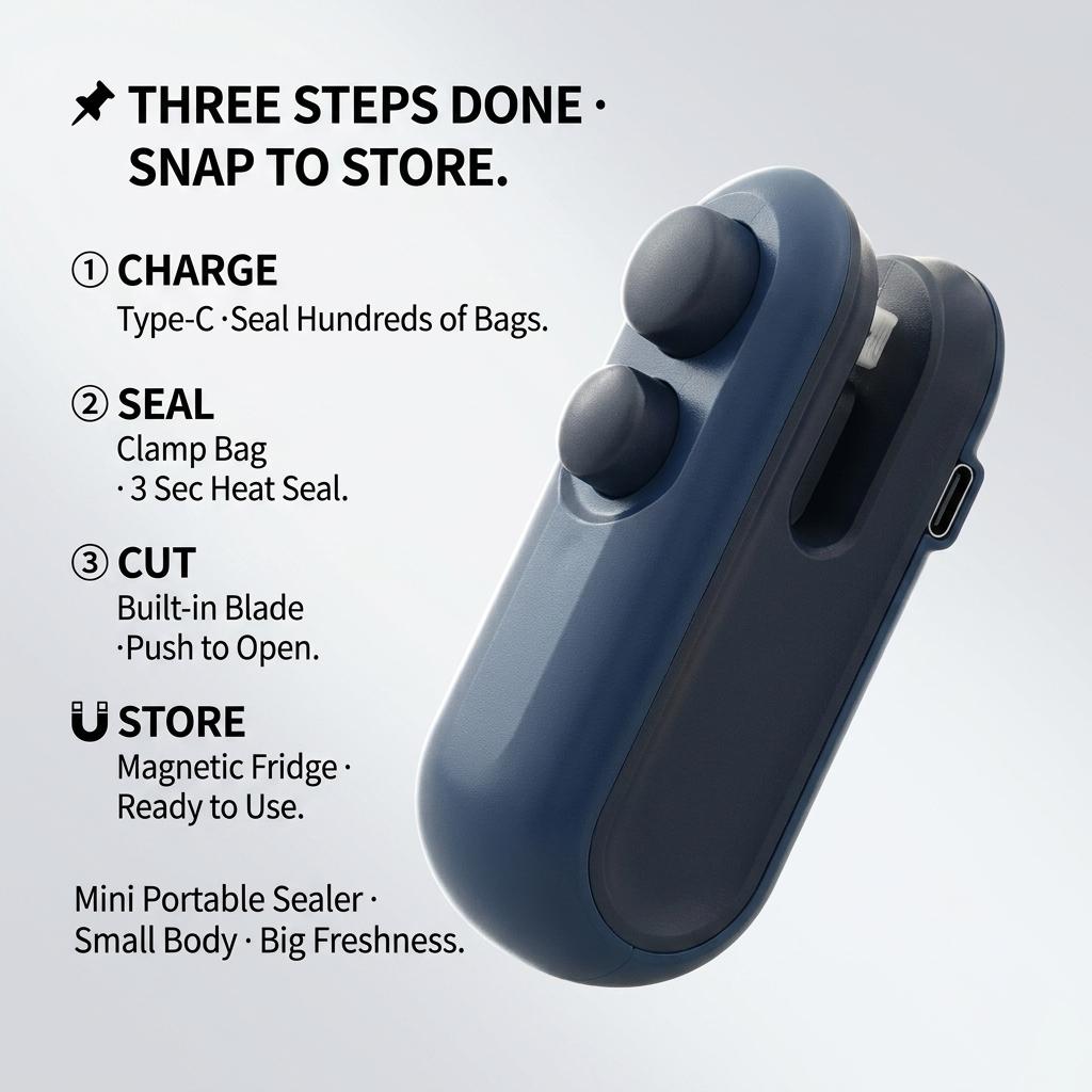 Mini portable sealer & Bag Cutter – Quick Seal Snack Hack, USB Rechargeable, Magnetic